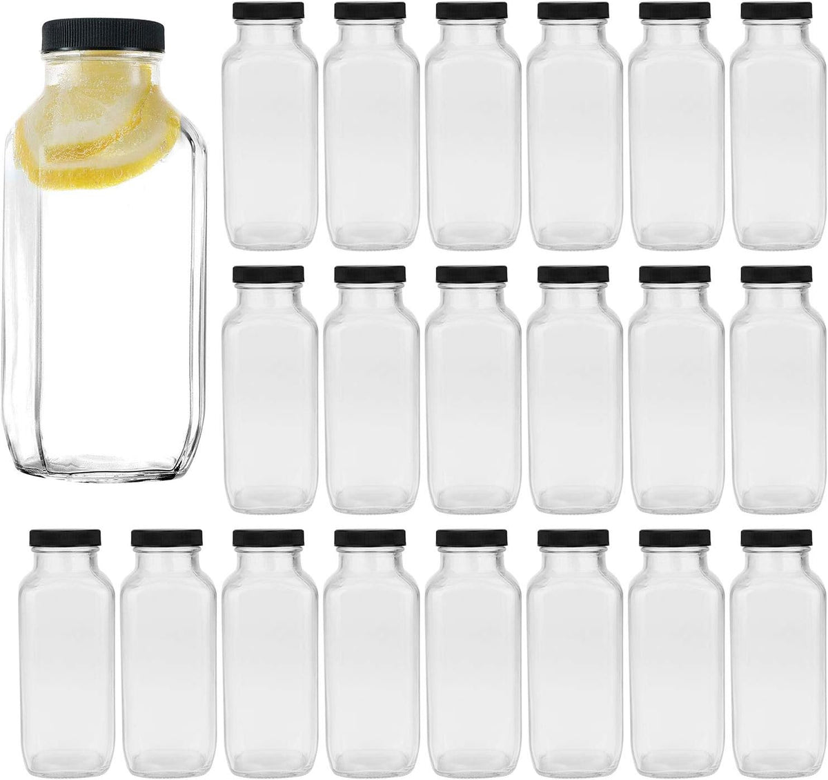 Vintage Water Bottles,Glass Drinking Bottles 16oz,Square Beverage 500ml