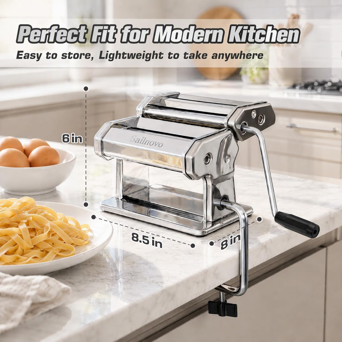 3-in-1 Pasta Maker with 9-Setting Pasta Roller & Cutters, Silver – alternate view