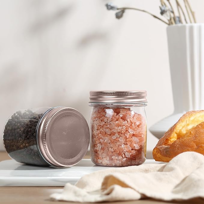 Clear Food Storage Jars, 8 oz 16-Pack with Screw-On Lids
