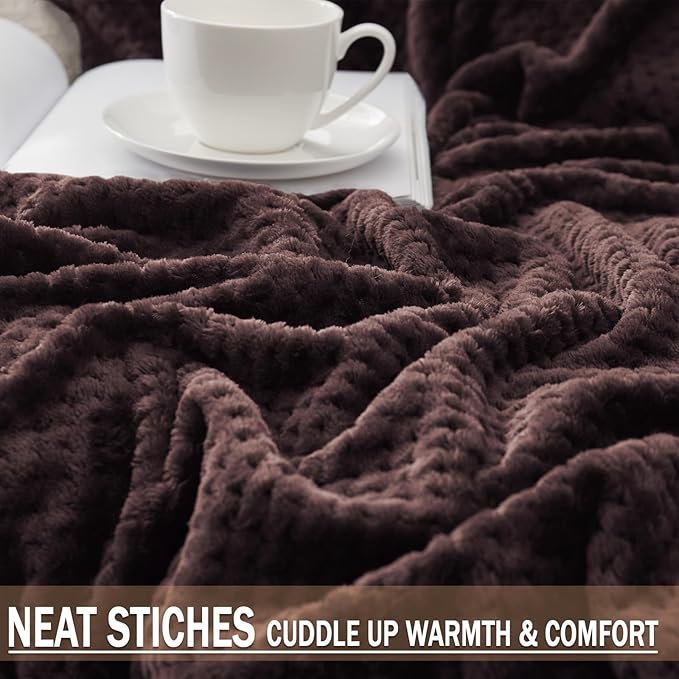 Throw Blanket in Coffee, Waffle Jacquard Flannel, Twin 90 x 66 Inches