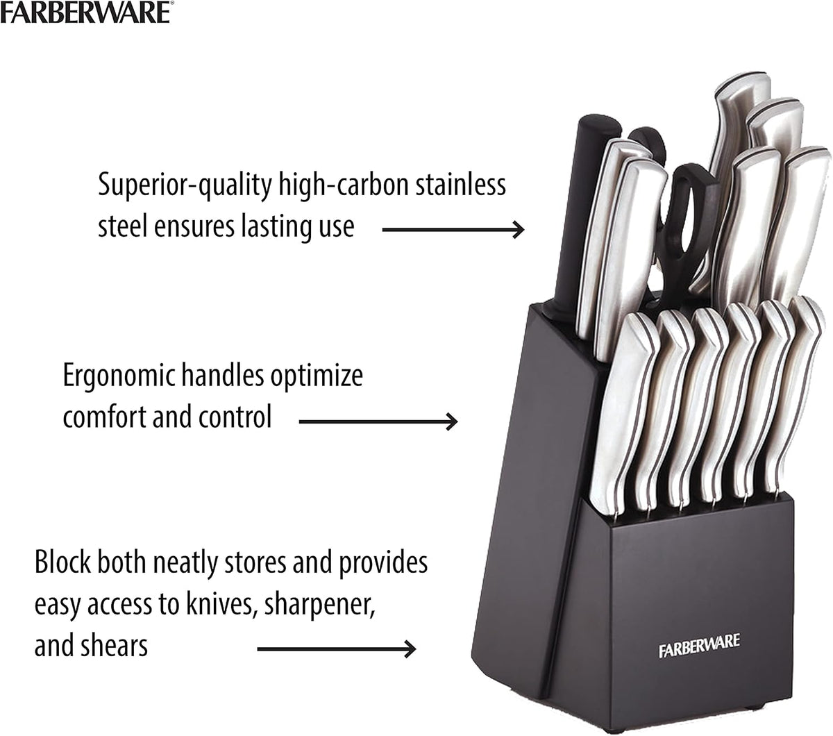15-Piece Kitchen Knife Set, High-Carbon Stainless Steel Blades with Wood Block – another angle
