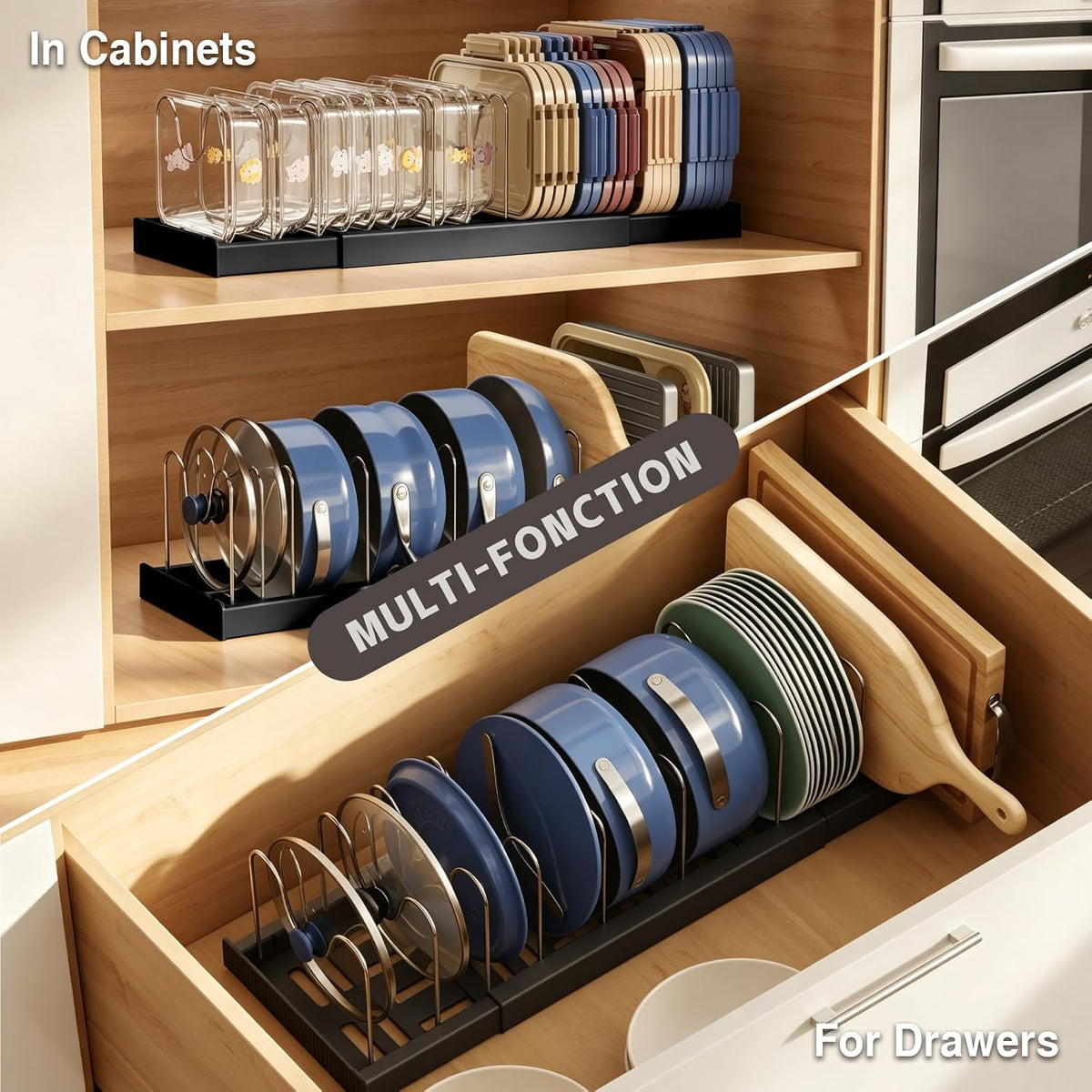 2 Pack Expandable Food Storage Container Lid Organizers, 22" Pots and Pans – set view
