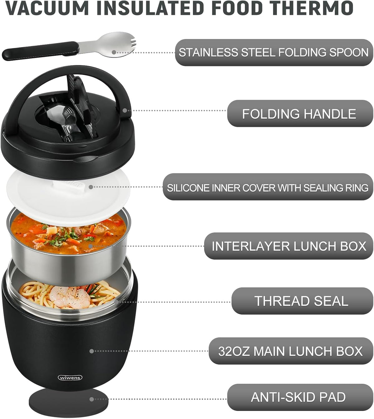 Thermo Food Jar for Hot Food 32OZ Soup Thermo Lunch Containers Wide Mouth – detail