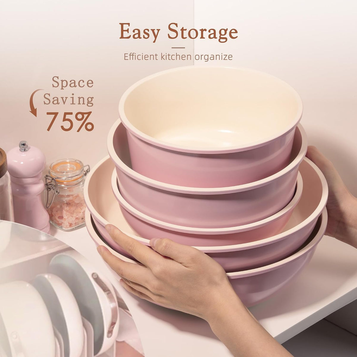 21 Pcs Pots and Pans Set Non Stick, Ceramic Cookware Set Detachable Handle, RV – size reference