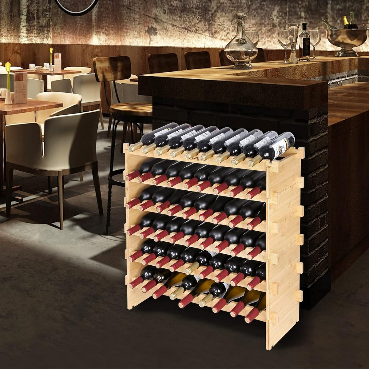 Wine Rack 72 Bottles 8-Tier Stackable Bamboo Freestanding Natural – another angle
