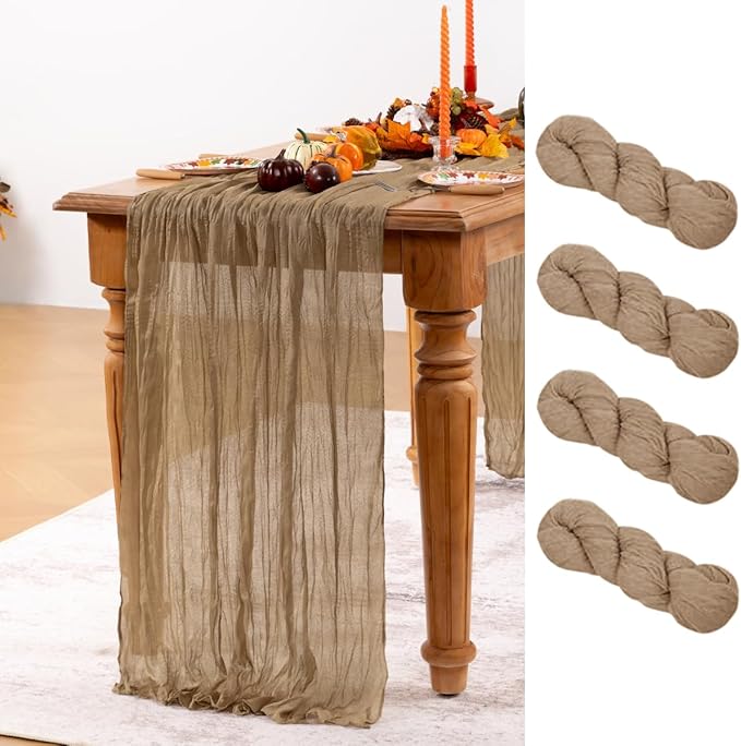 Table Runners 4 Pack, Nude Cotton Gauze, 35 x 120 in Wrinkled Texture