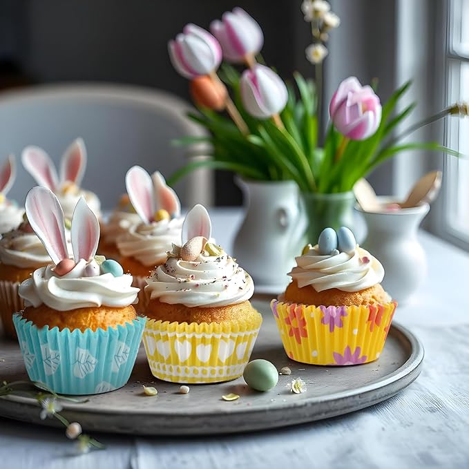 Baking Cups, 600 Pack Easter Paper Liners in 6 Bunny and Floral Designs