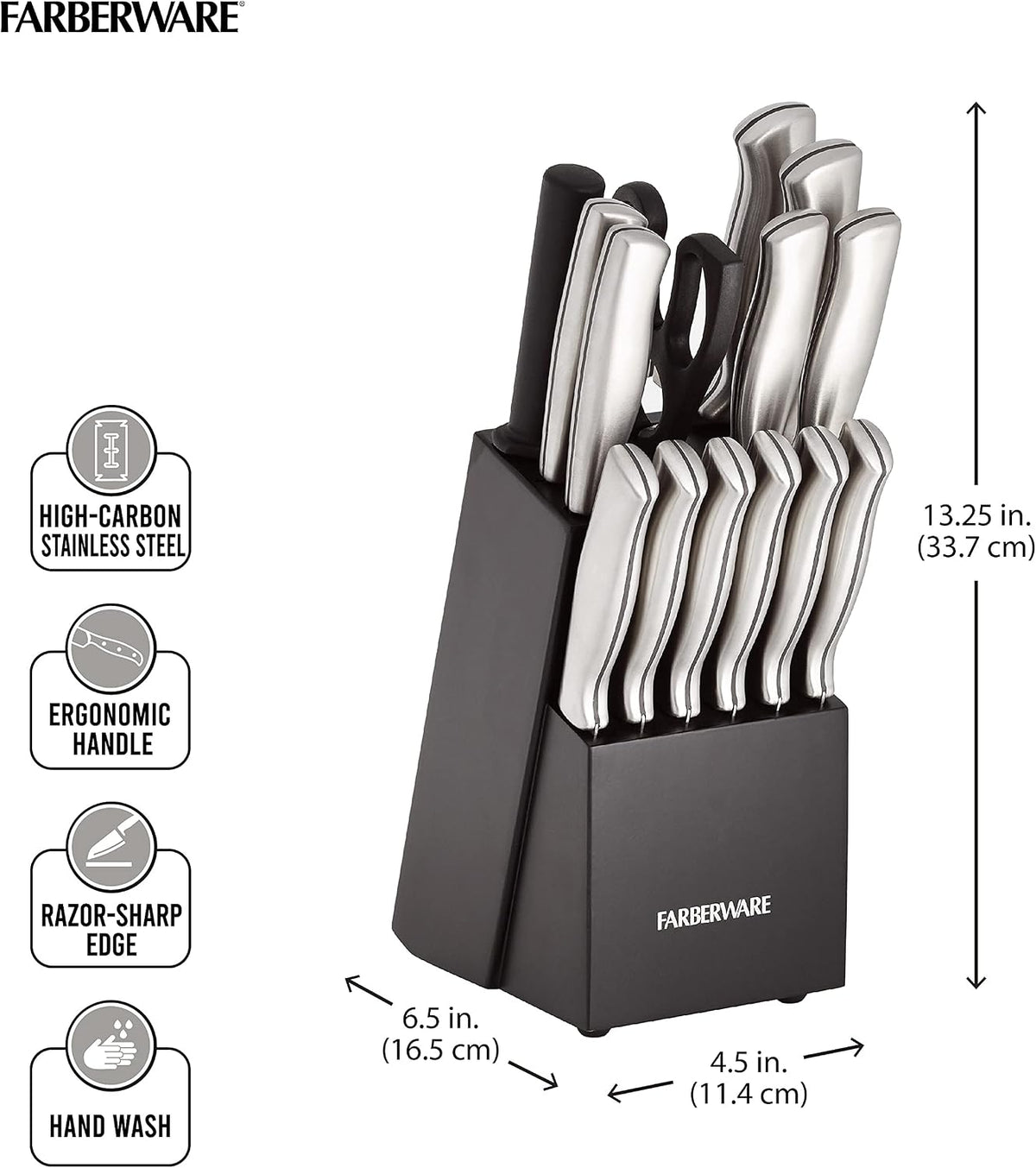 15-Piece Kitchen Knife Set, High-Carbon Stainless Steel Blades with Wood Block – detail