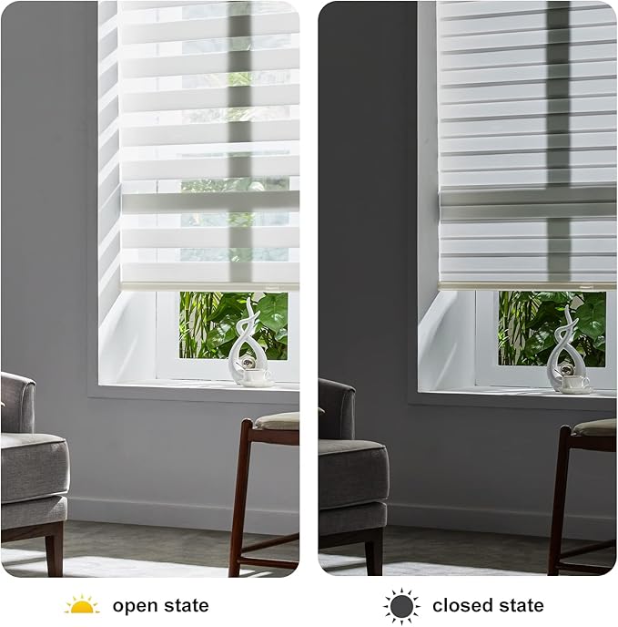 Persilux Custom Size Cordless Zebra Blinds for Windows Free-Stop Roller Windows Shades Dual Layer Light Control for Day and Night, Light Filtering Sheer Shades for Home and Bedroom Cream