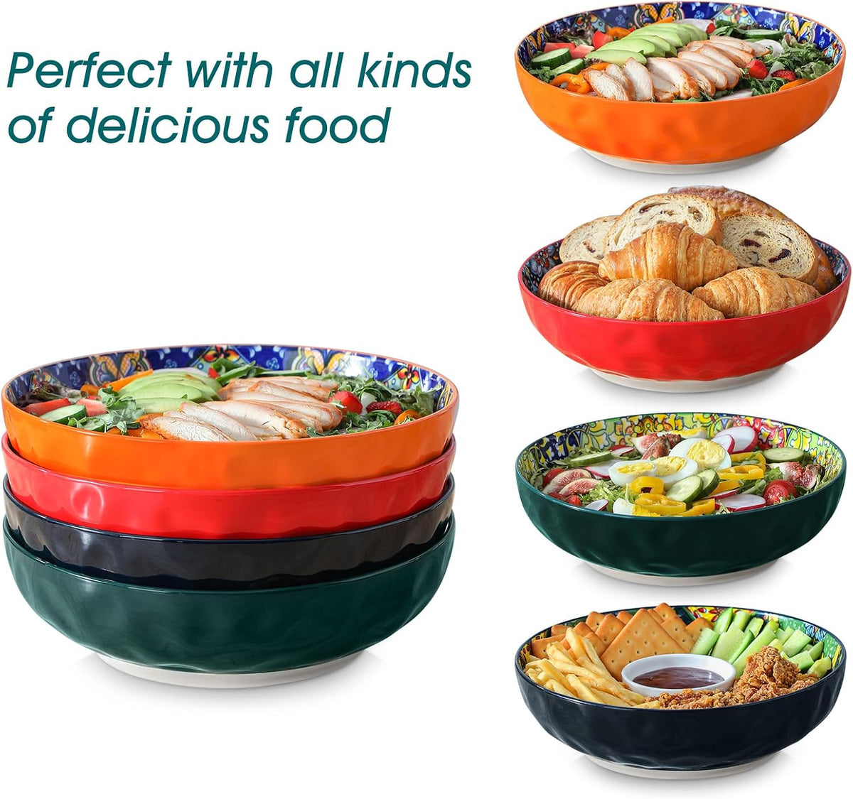 Large Serving Bowls,78 Oz Salad Bowls Set of 2, Red – set view