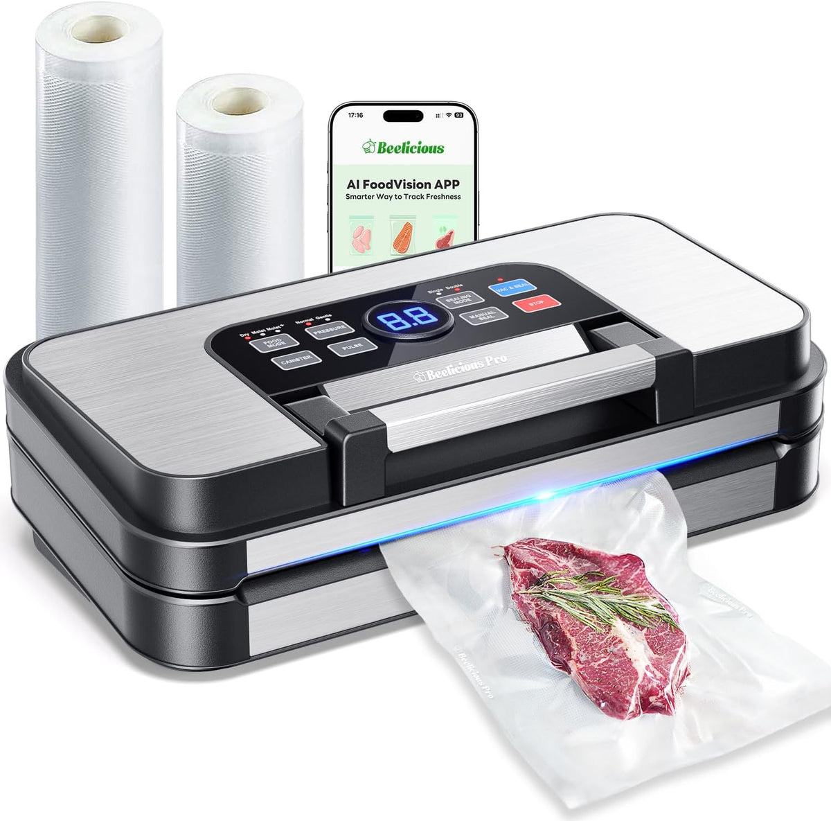 95kPa Precision Vacuum Sealer for Food with Dry/Moist Modes, 2X Strength
