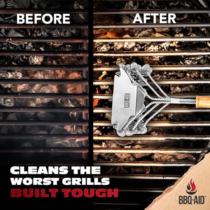BBQ-AID Grill Brush for Outdoor Grill Bristle Free - 18" BBQ Brush for Grill Cleaning Kit - Safe BBQ Grill Cleaner Brush and Scraper - Stainless Grill Cleaning Brush for Any Grill, Grill Accessories