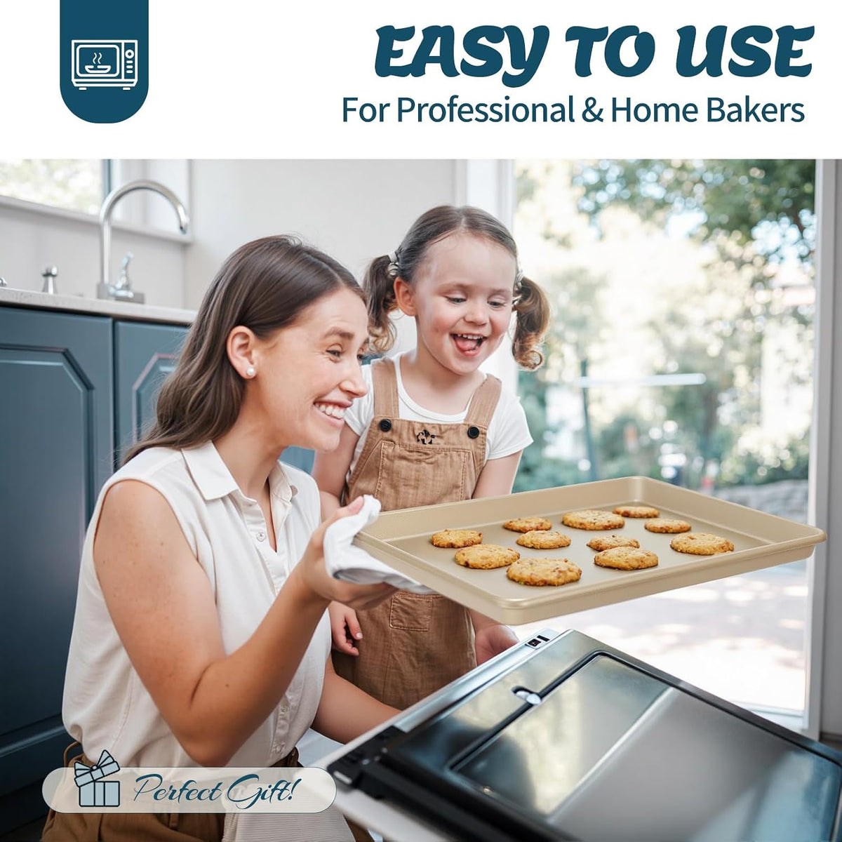 Baking Pans Set, Nonstick Stackable Bakeware Sets, Oven Pans for Cooking, 6 – size reference