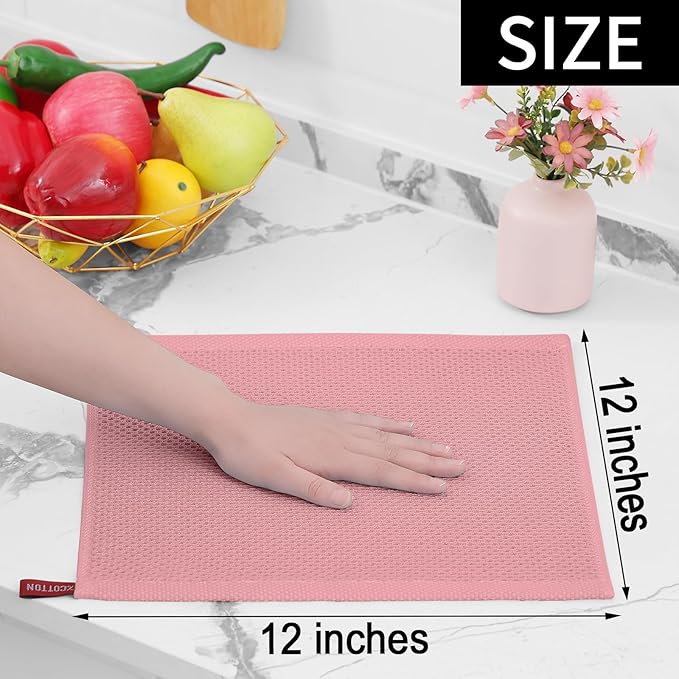 100% Cotton Waffle Weave Kitchen Dish Cloths – Dried Rose