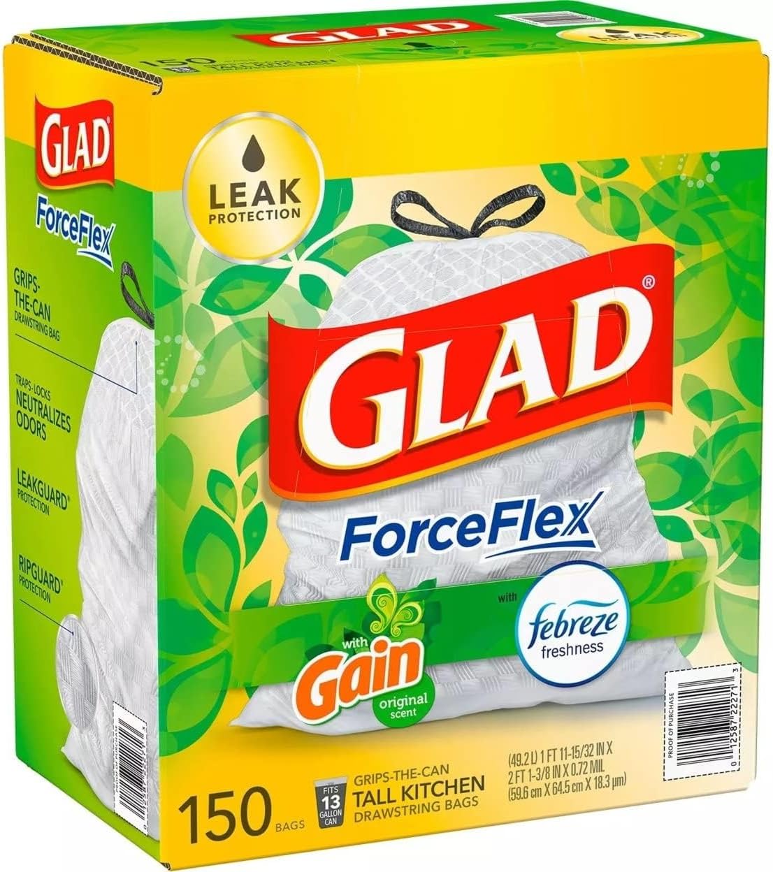 ForceFlex Tall Kitchen Drawstring White Trash Bags, Gain Original Scent – detail