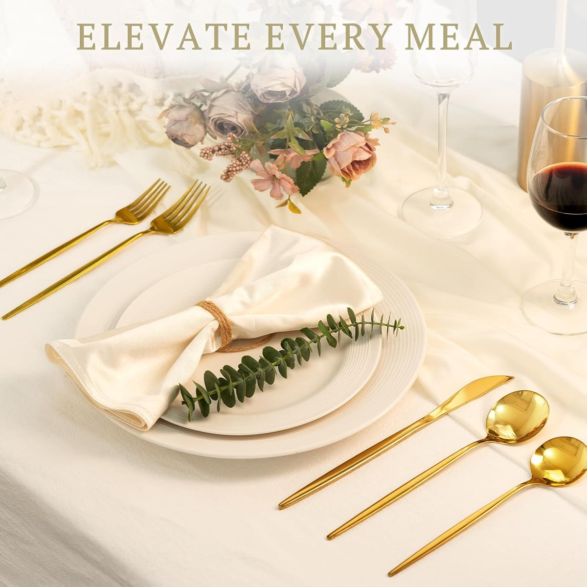 Silverware Set 48-Piece Gold Flatware Set with Steak Knives Food-Grade – detail