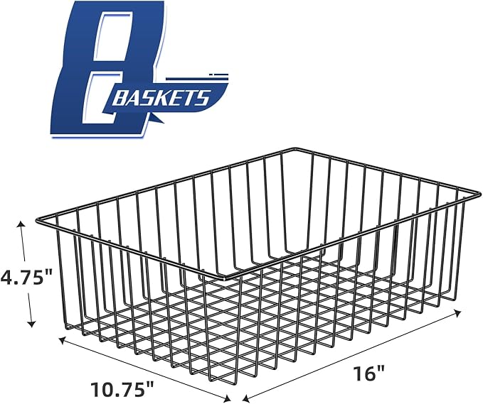 Simple Trending 8 Pack Large Wire Baskets for Organization, Metal Pantry Storage Baskets for Cabinet, Kitchen, Garage, Bathroom, Black