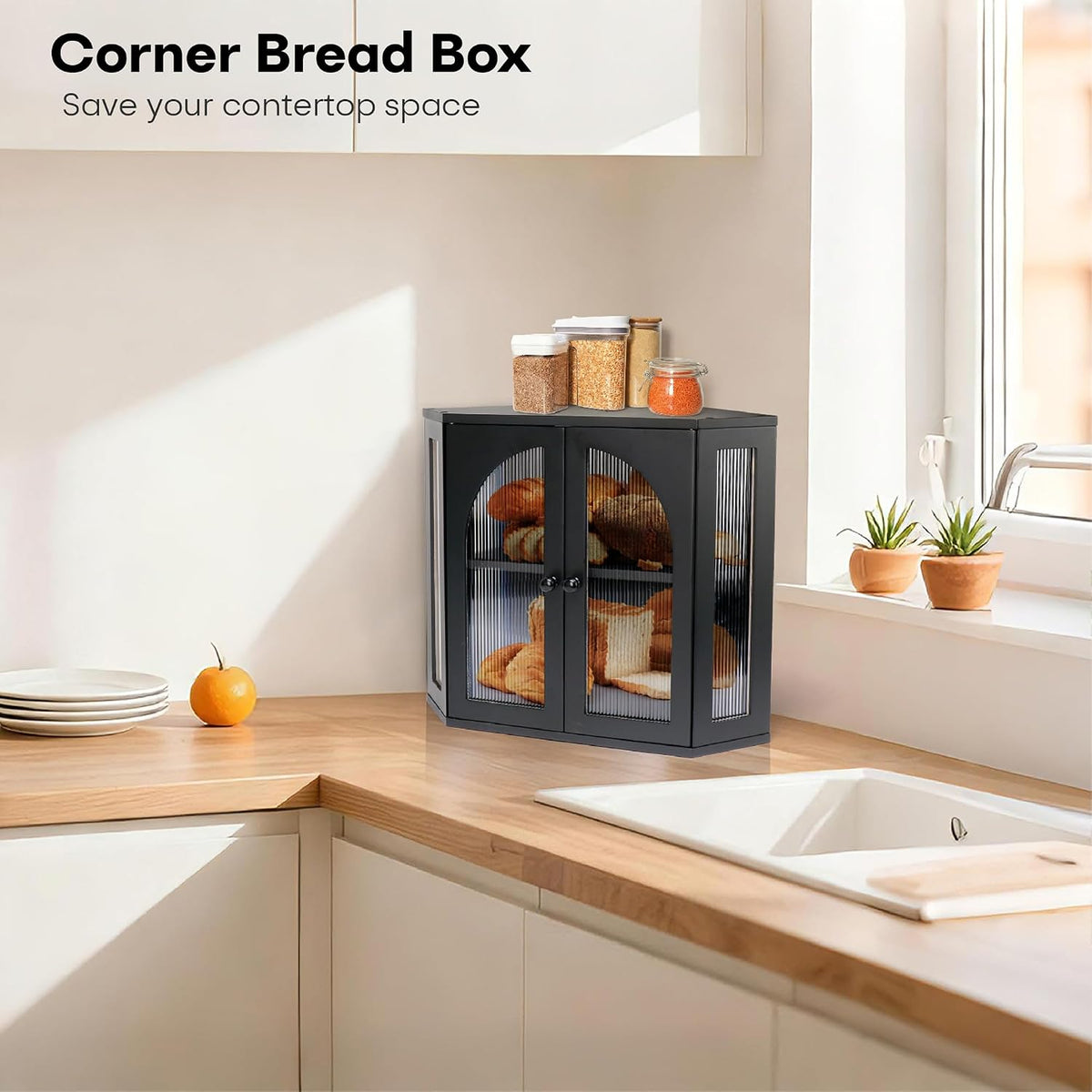 Corner Bread Box for Kitchen Countertop,Double Layer Bread Holder – alternate view