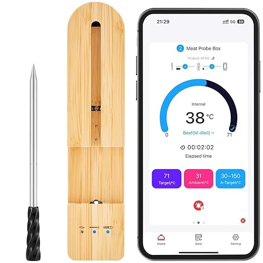 Wireless Smart Meat Thermometer with Bluetooth | Long Range | Measures Internal & Ambient Temp | for BBQ, Oven, Grill, Kitchen, Smoker, Rotisserie (Jet Black)