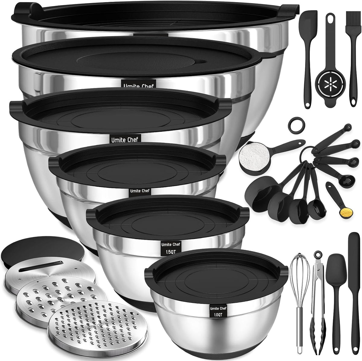 Thickened Heavy-Duty 26pcs Stainless Steel Bowl, Mixing Bowl Set with Lid