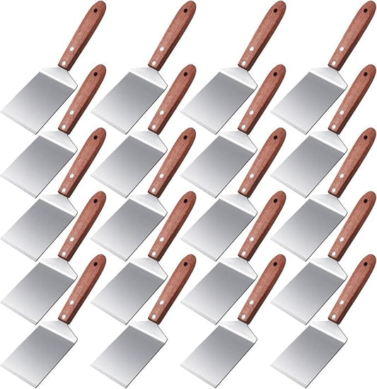 BBTO 20 Pcs Small Spatula Pizza Spatula Bulk Brownie Cookie Pie Server Pie Cake Stainless Baking Triangular Cutter Spade Wood Handle Shovel for Desserts Pizza Cake Biscuit(Brown)