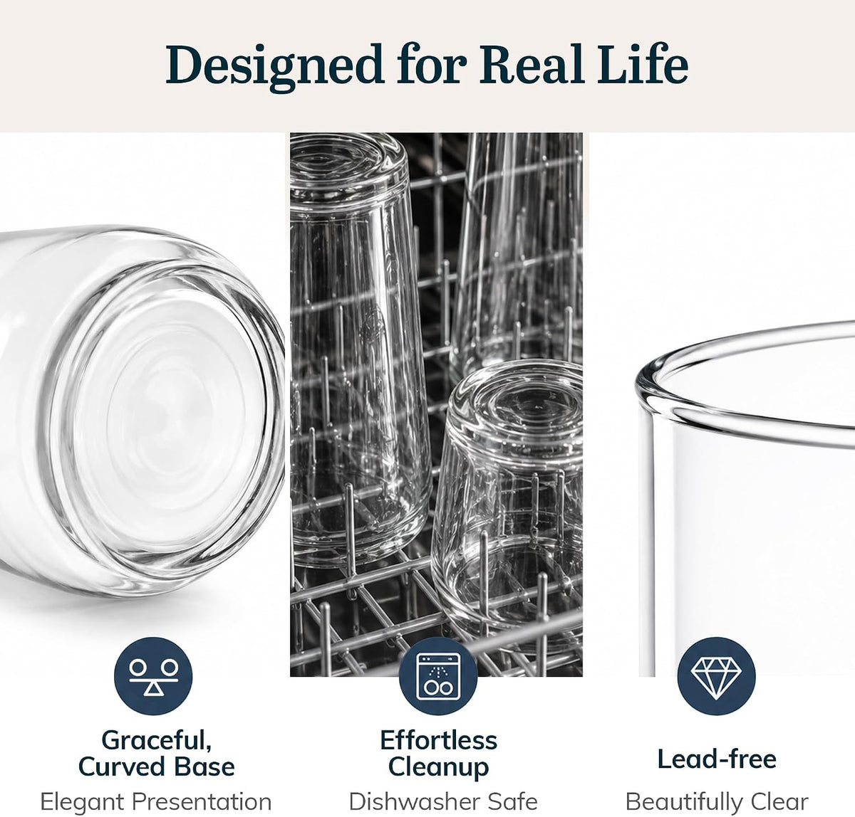 Ascent Tumbler & Rocks Drinking Glasses Set of 16, Clear Glass Cups – close-up