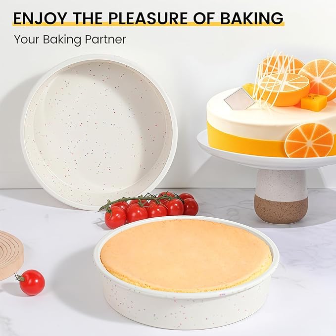 Vinino 10 Inch Silicone Round Cake Pan with Metal Reinforced Frame Set of 2, Nonstick Silicone Springform Pan for Baking Suitable for Making Layers, Cheese & Chocolate Cakes