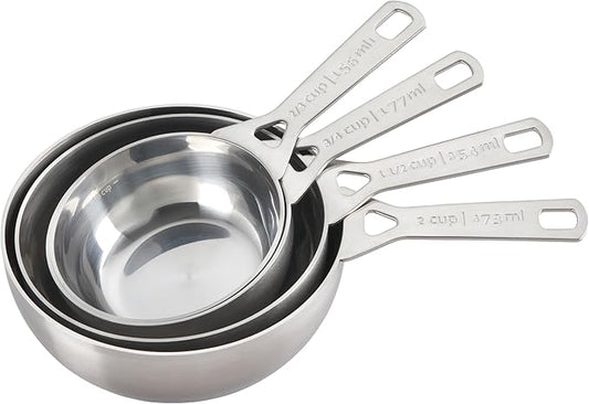 Le Creuset Batch-Baking Measuring Cups, Stainless Steel, Set of 4 (2/3 & 3/4 & 1.5 & 2 cups)
