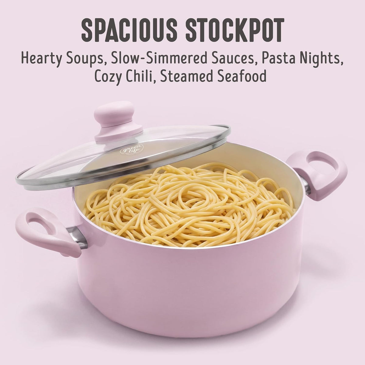 5QT Ceramic Nonstick Stockpot with Lid, Blush Pink – alternate view