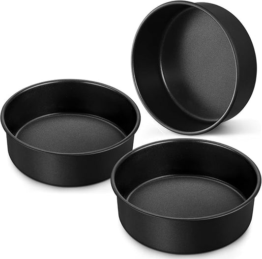 LIANYU 6 Inch Cake Pan Set of 3, Stainless Steel Round Smash Cake Baking Pans Tins, Bakeware for Birthday Wedding Party, Leak-proof & Nonstick, Dishwasher Safe, Black