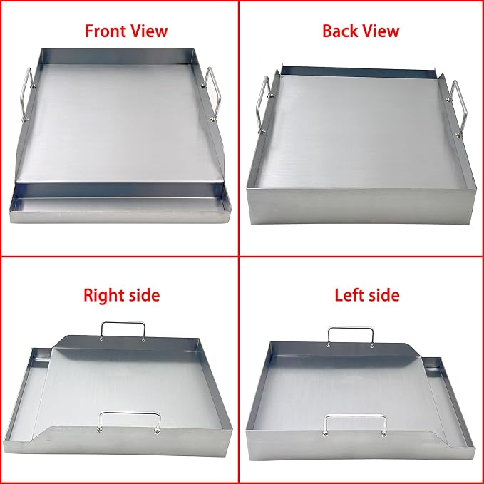 Flat Top Griddle, Stainless Steel, 16 x 12.5 Inch with Dual Handles