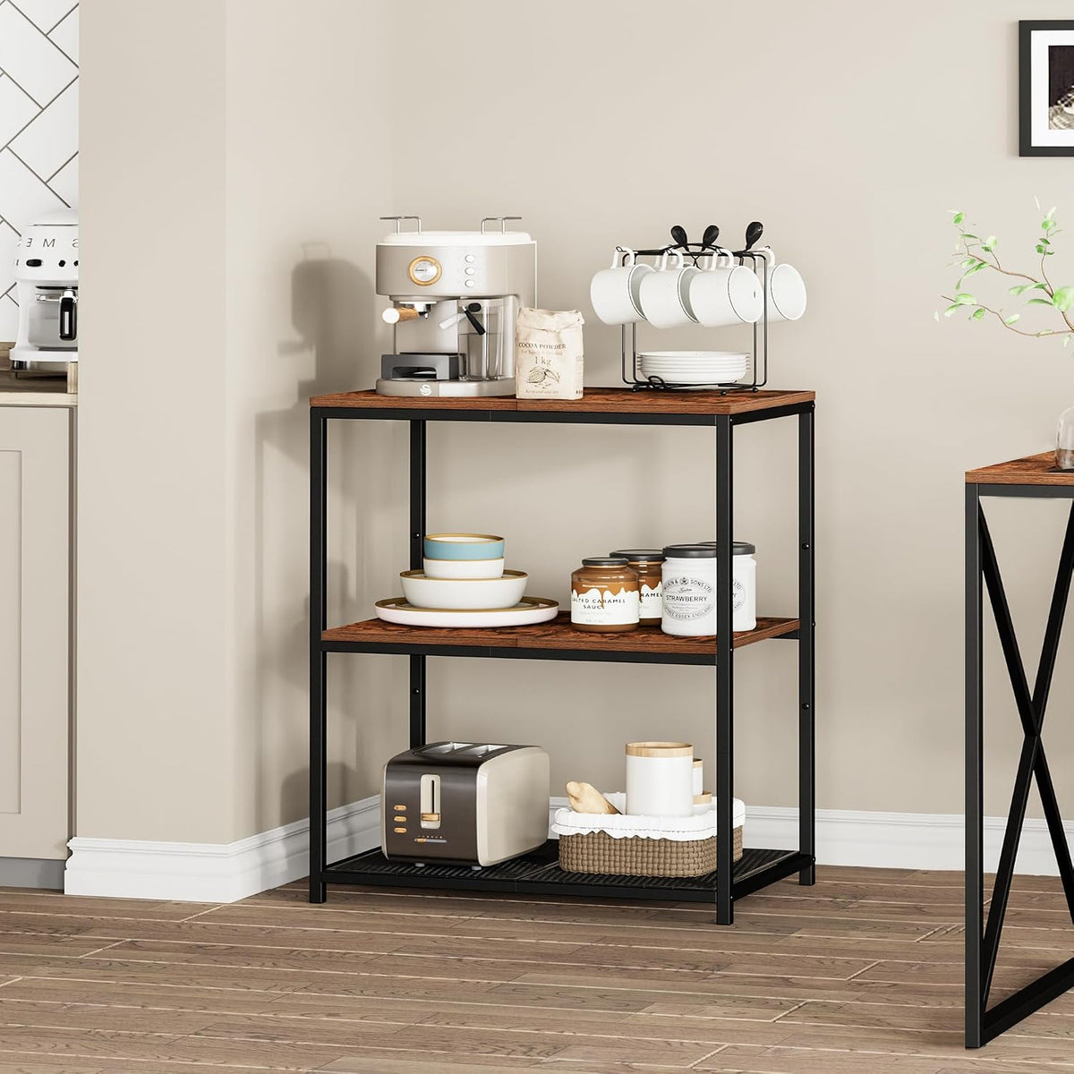 Kitchen Island with 3 Shelves, Workbench, Microwave Stand – features