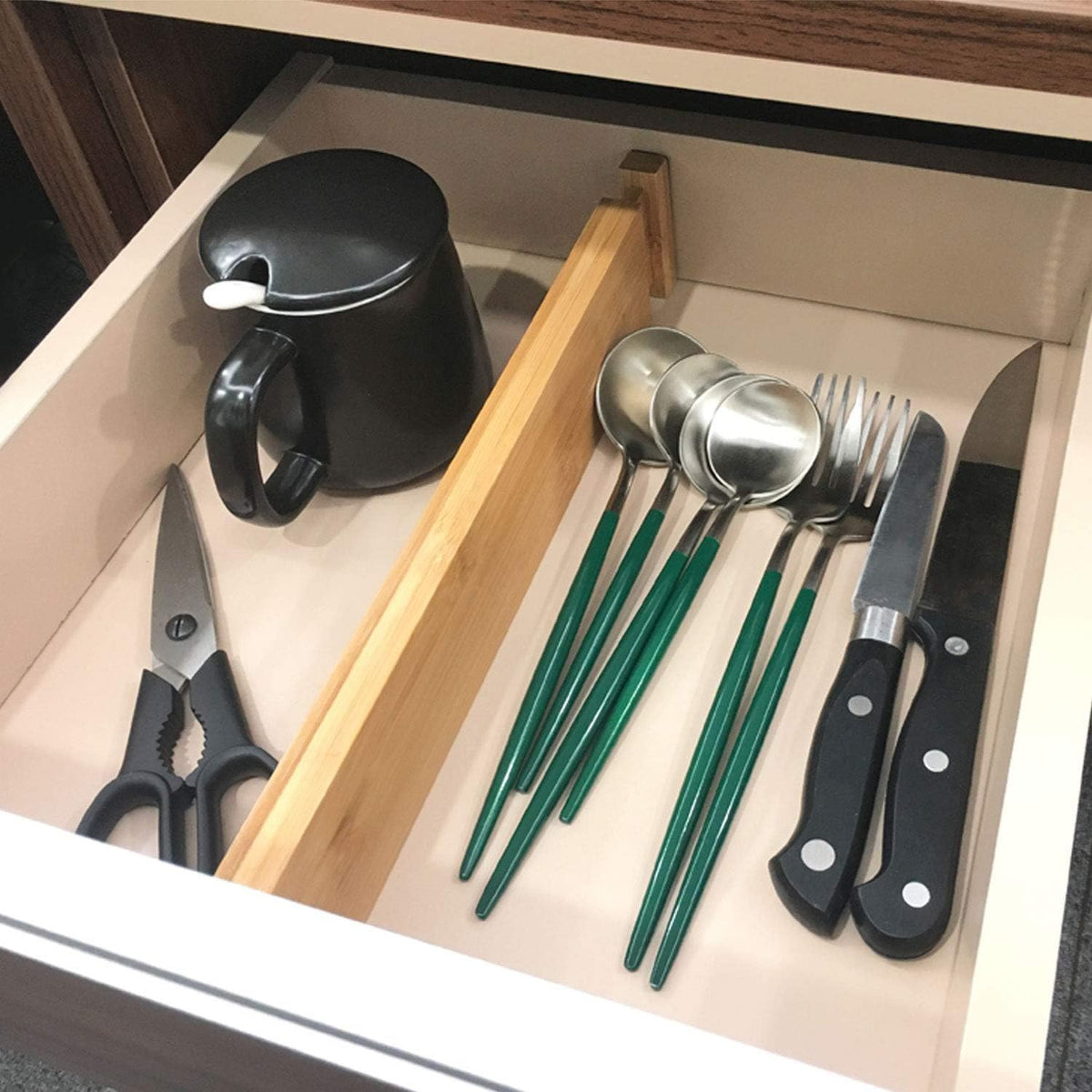 6-Pack Adjustable Bamboo Drawer Dividers, Expandable Drawer Organizer – detail