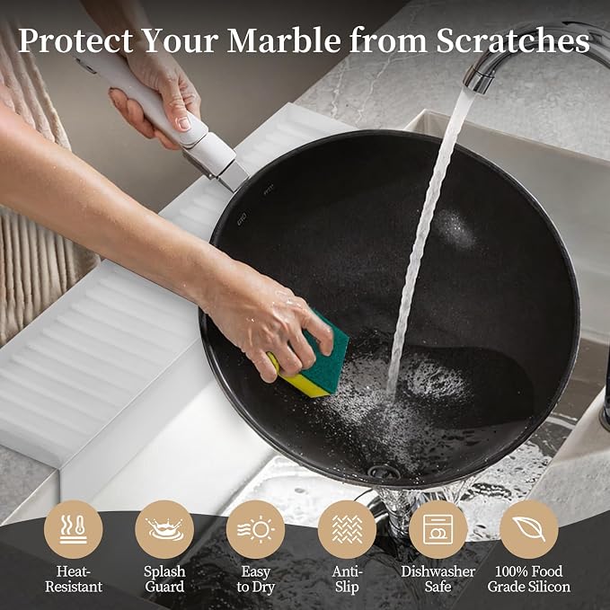 Silicone Sink Edge Protector, White, 24 x 4 Inch Trimmable Splash Guard