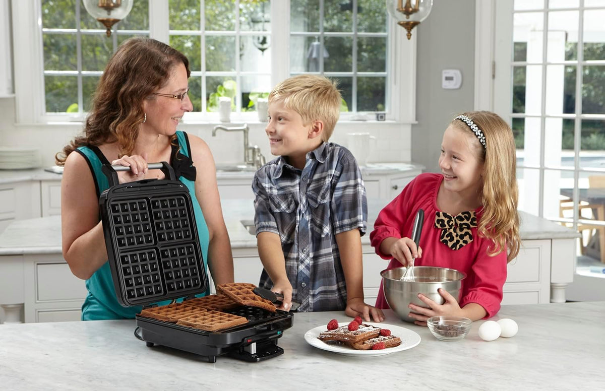 Belgian Waffle Maker, Stainless Steel, 4-Slice Square – features