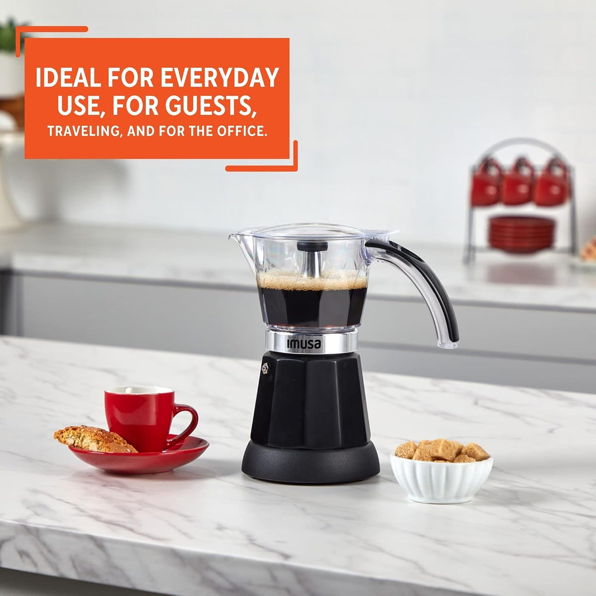 6 or 3 Cup Electric Espresso Maker with Cool-touch Handle, Black – size reference