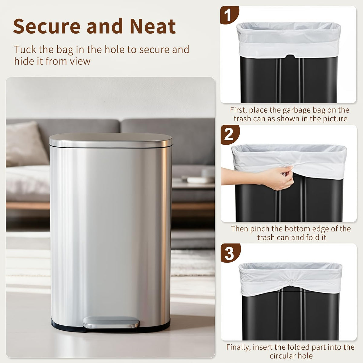 | 13G Trash Can with Lid | Steel | Removable Inner Bucket – size reference
