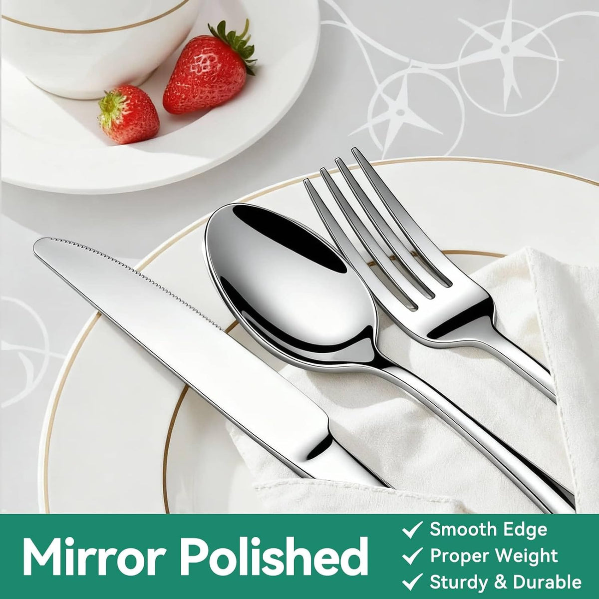 49-Piece Silverware Set with Organizer, Stainless Steel Flatware Utensils Set – set view