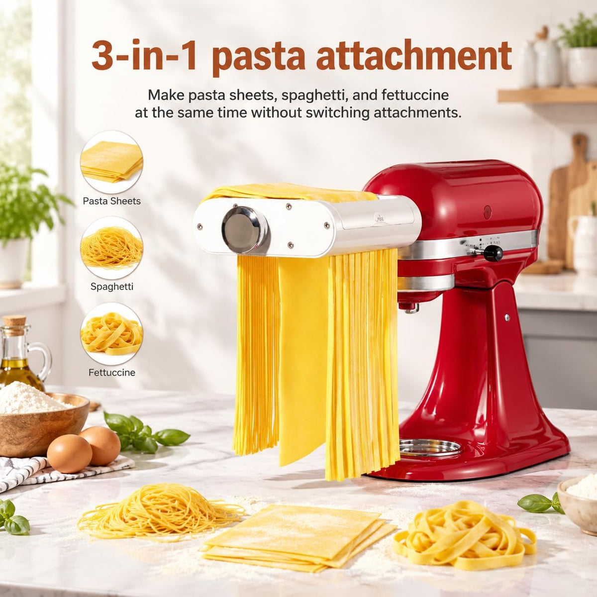 3-1 Pasta Roller & Cutter Attachment Set for KitchenAid Stand Mixers – detail