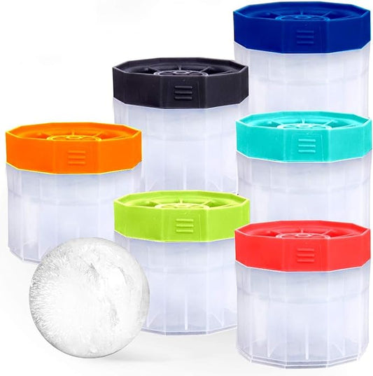 PREMIUM Ice Ball Molds, Round 2.5 Inch Ice Spheres. Stackable Slow Melting Round Ice Cube Maker for Whiskey and Bourbon (6, Multi)