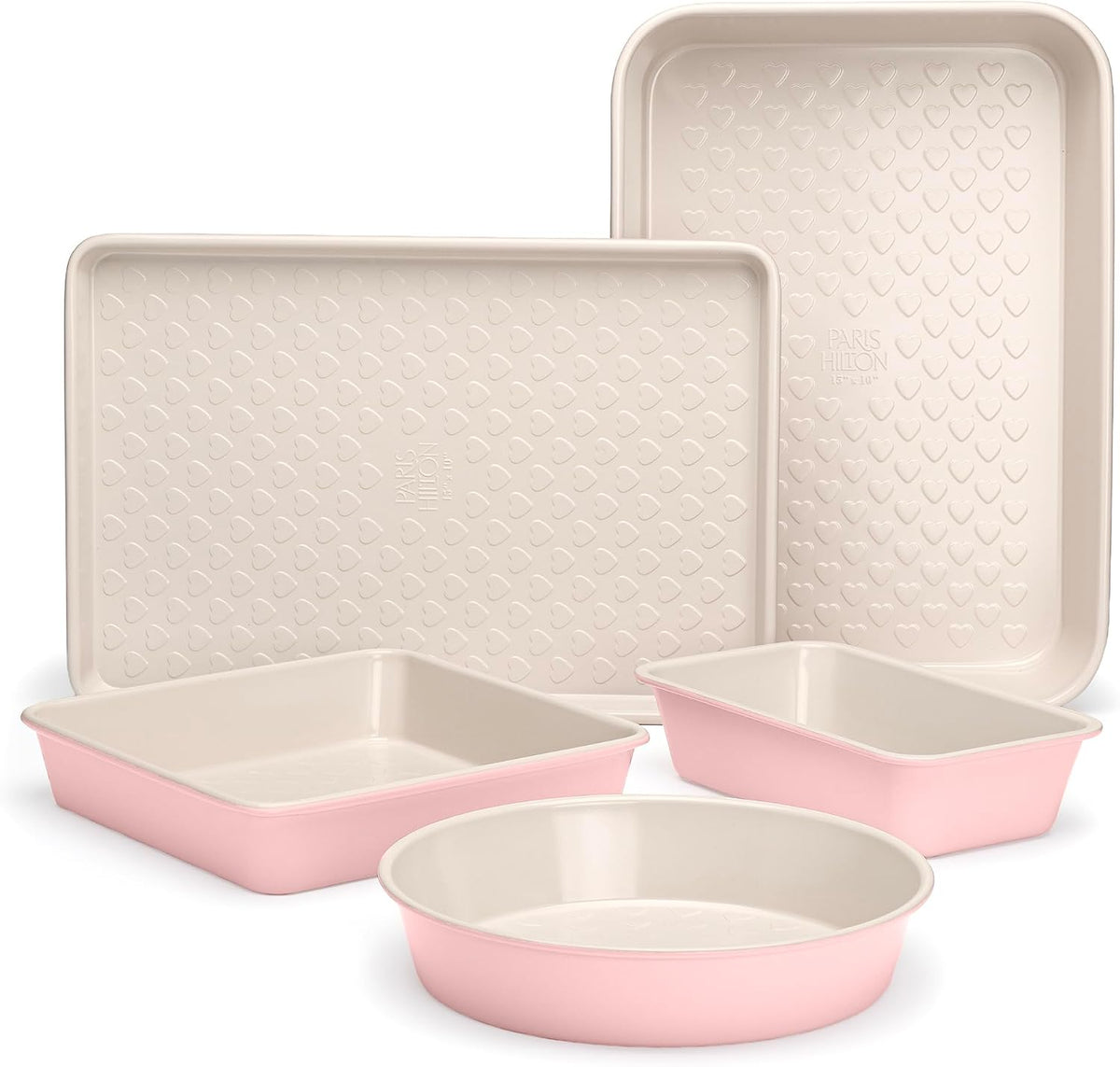 5-Piece Baking Pans Set, Nonstick Heart Pattern Bakeware Set with Heavy Duty