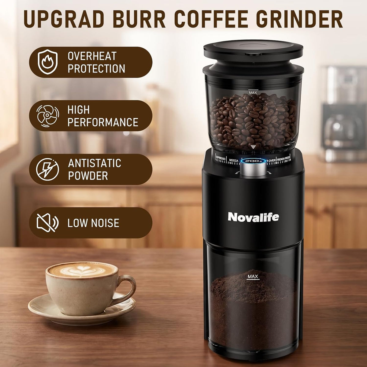 Coffee Grinder, Electric Coffee Bean Grinder with Anti-Static Design, 38 – set view