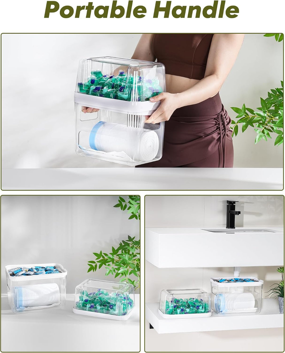 Trash Bag Dispenser Dishwasher Pods Container Under Sink Organizer – size reference