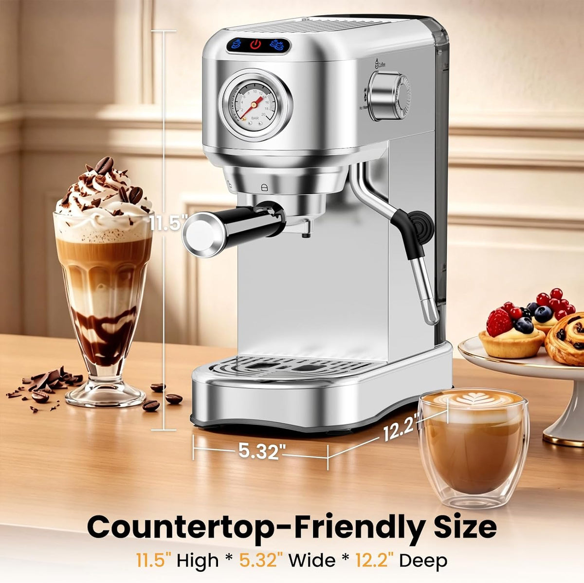 Espresso Machine 20 Bar, Compact Espresso Coffee Machine with Milk Frother – detail