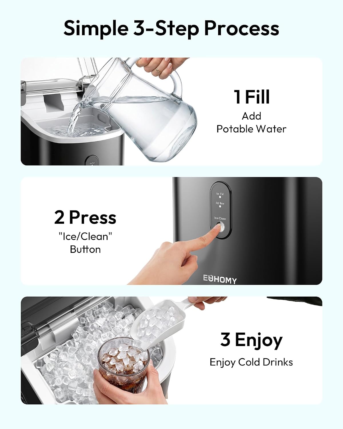 Nugget Ice Maker Countertop with Handle, Ready in 6 Mins, 34lbs Per Day – features