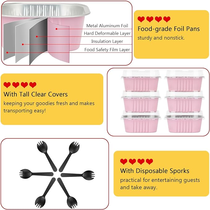 120pack 5oz Mini Cake Tins Cupcake Pan with Lids,LNYZQUS Aluminum Foil Baking Cups,Disposable Ramekins Small Brownie Muffin Pans Mini Cheesecake Containers for Home Bakery-Pink