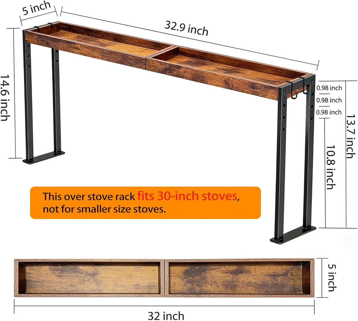 Spice Rack Shelf for 30-inch Kitchen Stove, Over the Stove Shelf with 4 Level – detail