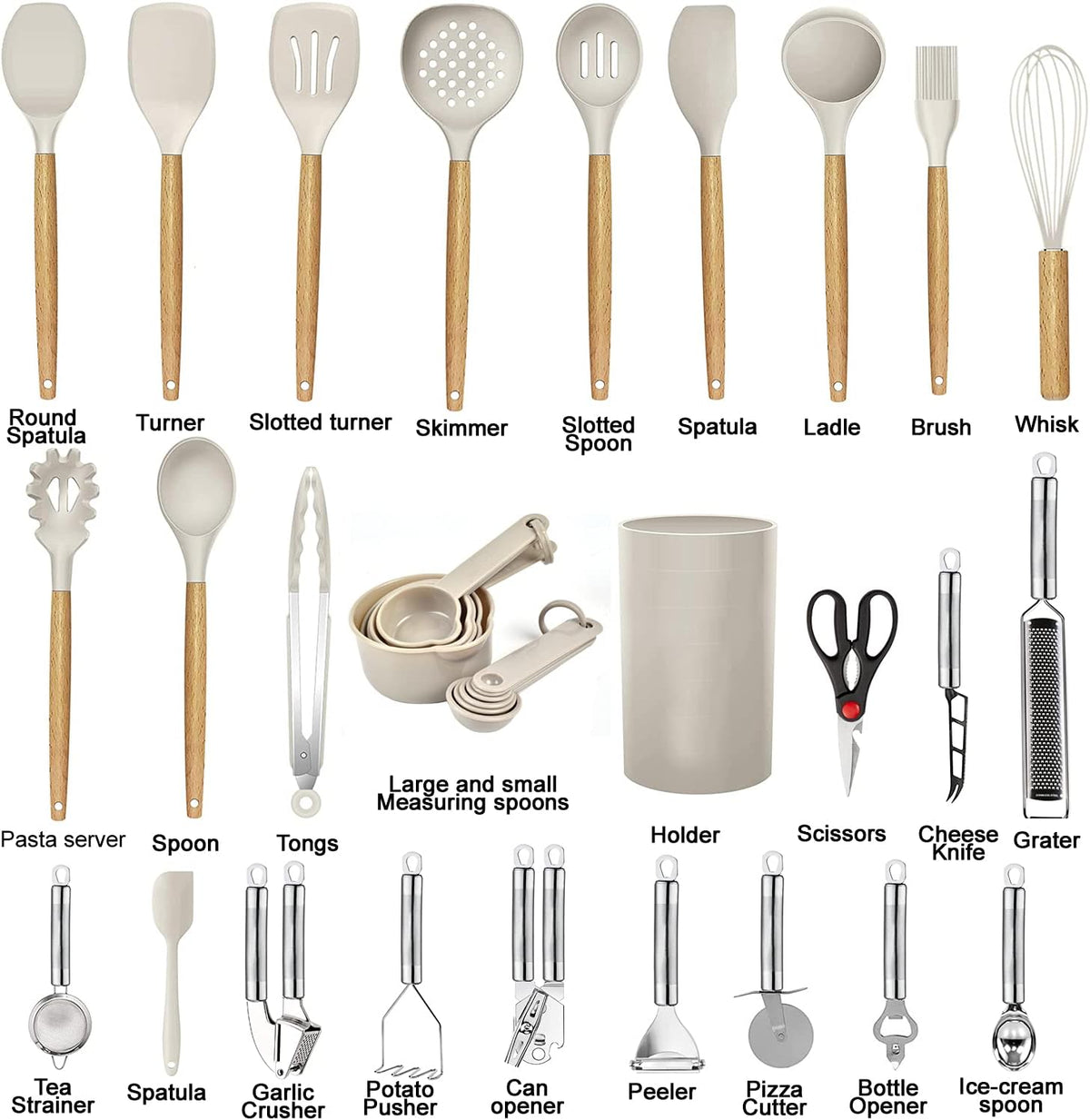 Kitchen Utensils Set- 35 PCs Cooking Utensils with Grater,Tongs, Spoon Spatula – detail