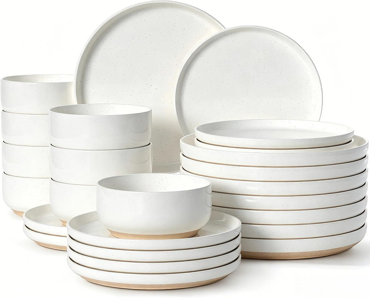 24-Piece Stoneware Dinnerware Set for 8, Plates and Bowls Set