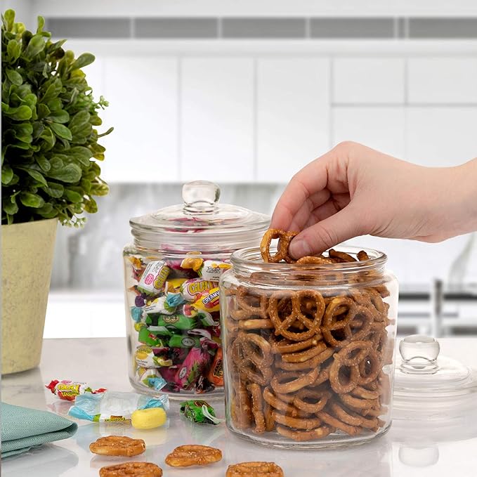 Food Jar Canisters with Lids, Set of 3, 1 Liter Clear Glass